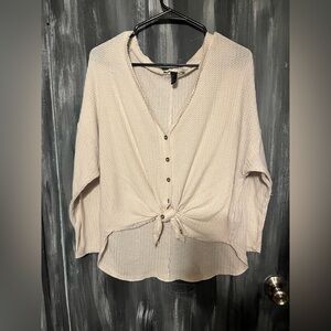 Forever 21 Cream Tie-Front Knit Blouse